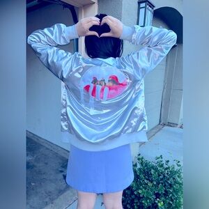 Kylie satin button down bomber style jacket used condition